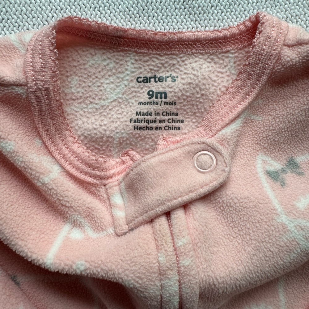 Cozy Pink Cat Fleece Kids One Piece Carters Pajama 9 months - Picture 4 of 8